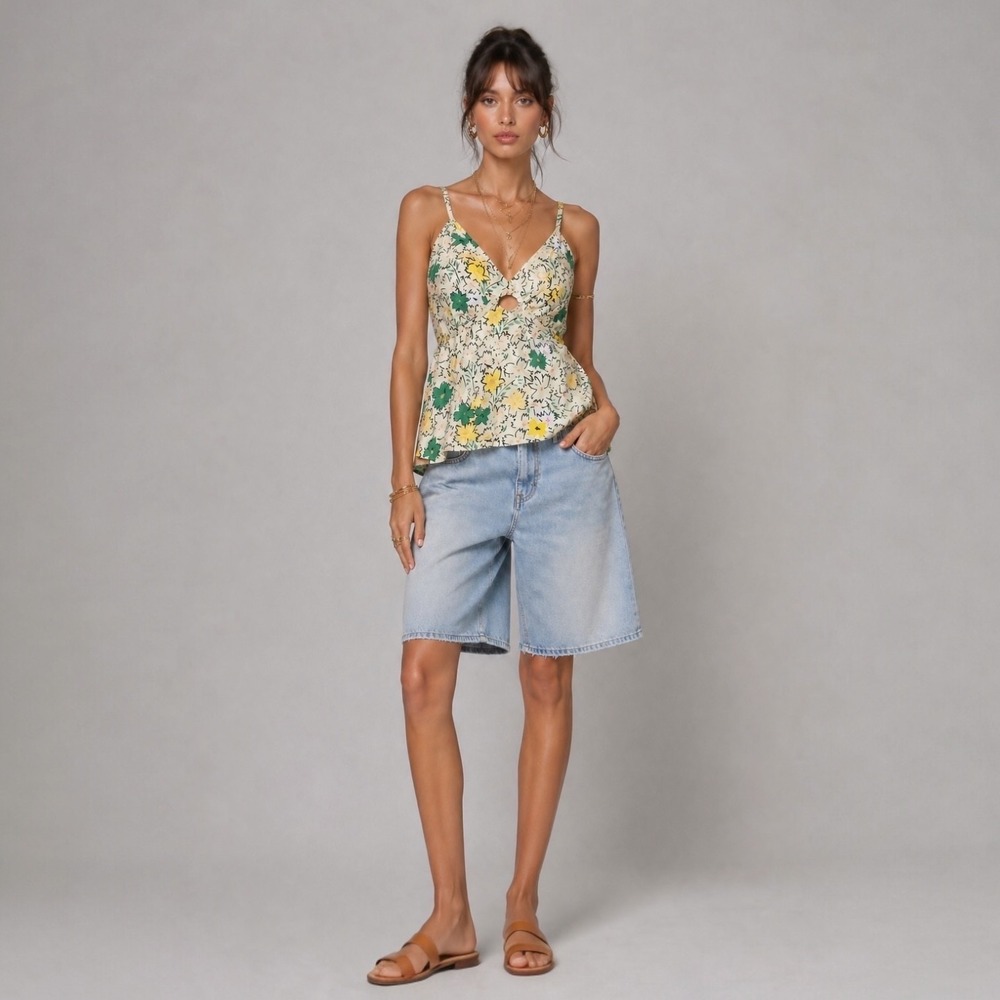 Anthropologie Hope For Flowers Floral Cami Top S Yellow Green Boho Cotton Tank - Picture 2 of 10